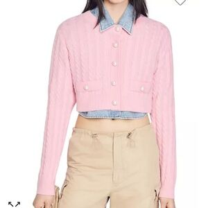 Sandro Elina Cable Knit Cropped Cardigan